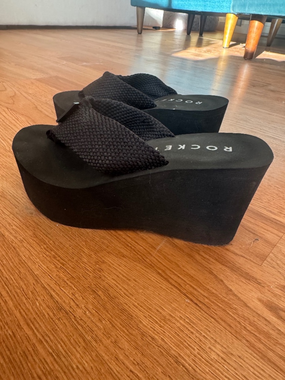 Black platform flip flops